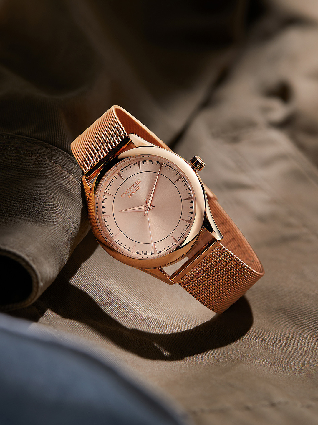 

Sonata Poze Men Bracelet Style Straps Analogue Watch SP70020WM01W, Rose gold