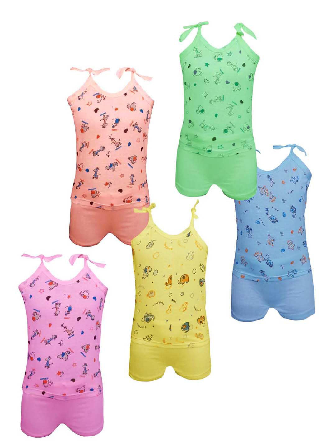 

MRB Pack Of 5 Boys Printed Pure Cotton Top with Shorts, Pink
