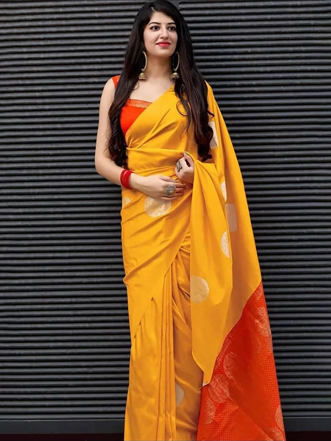 

KALINI Ethnic Motifs Woven Design Zari Detailed Banarasi Saree, Yellow
