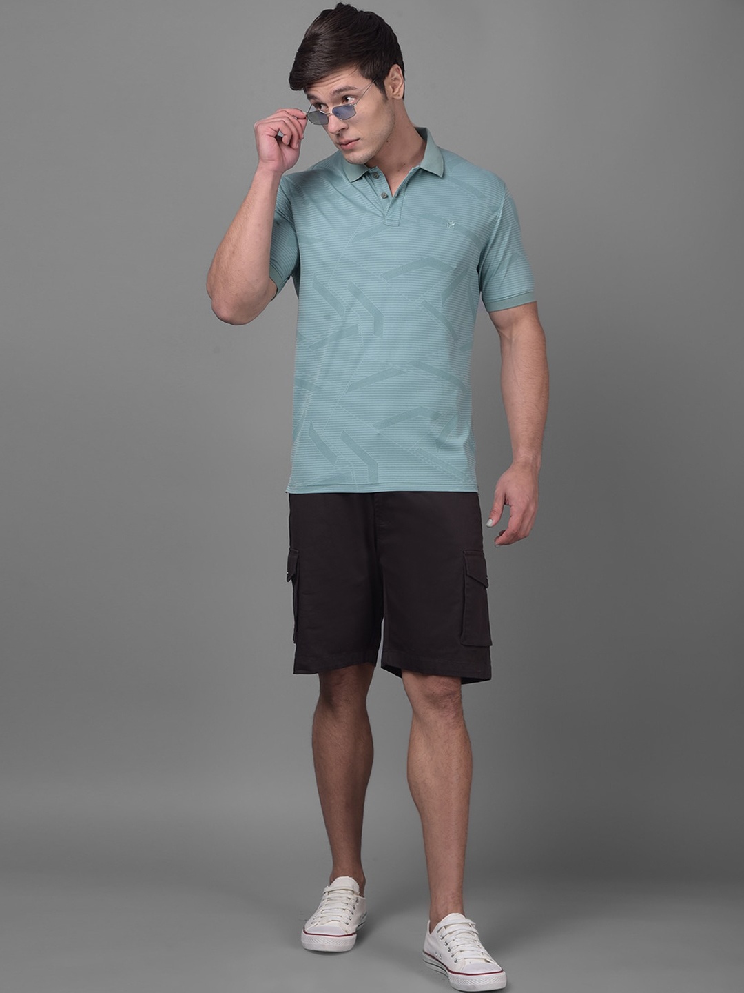 

Crimsoune Club Printed Polo Collar Short Sleeves Slim Fit Casual T-shirt, Green