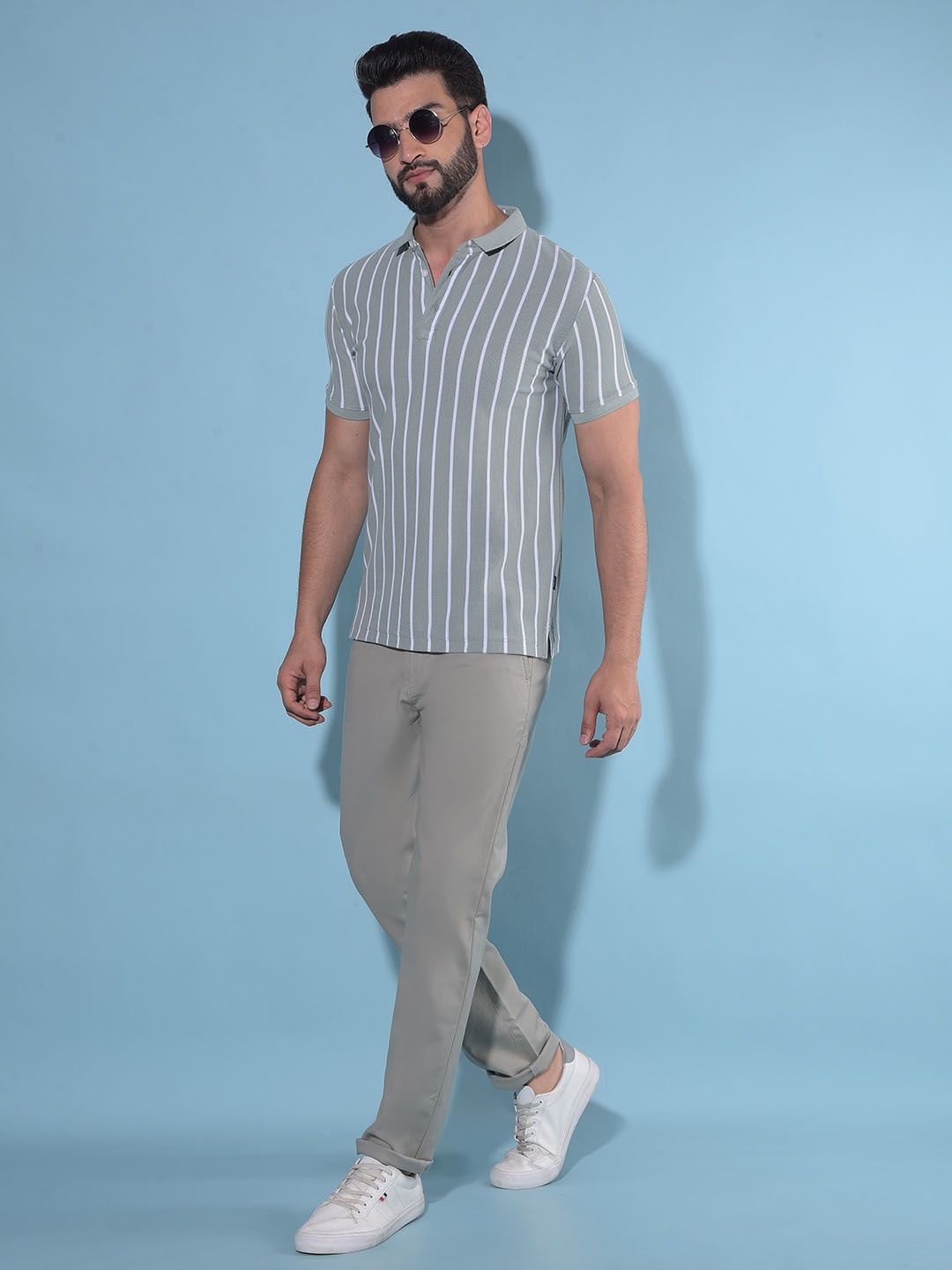 

Crimsoune Club Striped Polo Collar Short Sleeves Slim Fit Casual T-shirt, Green