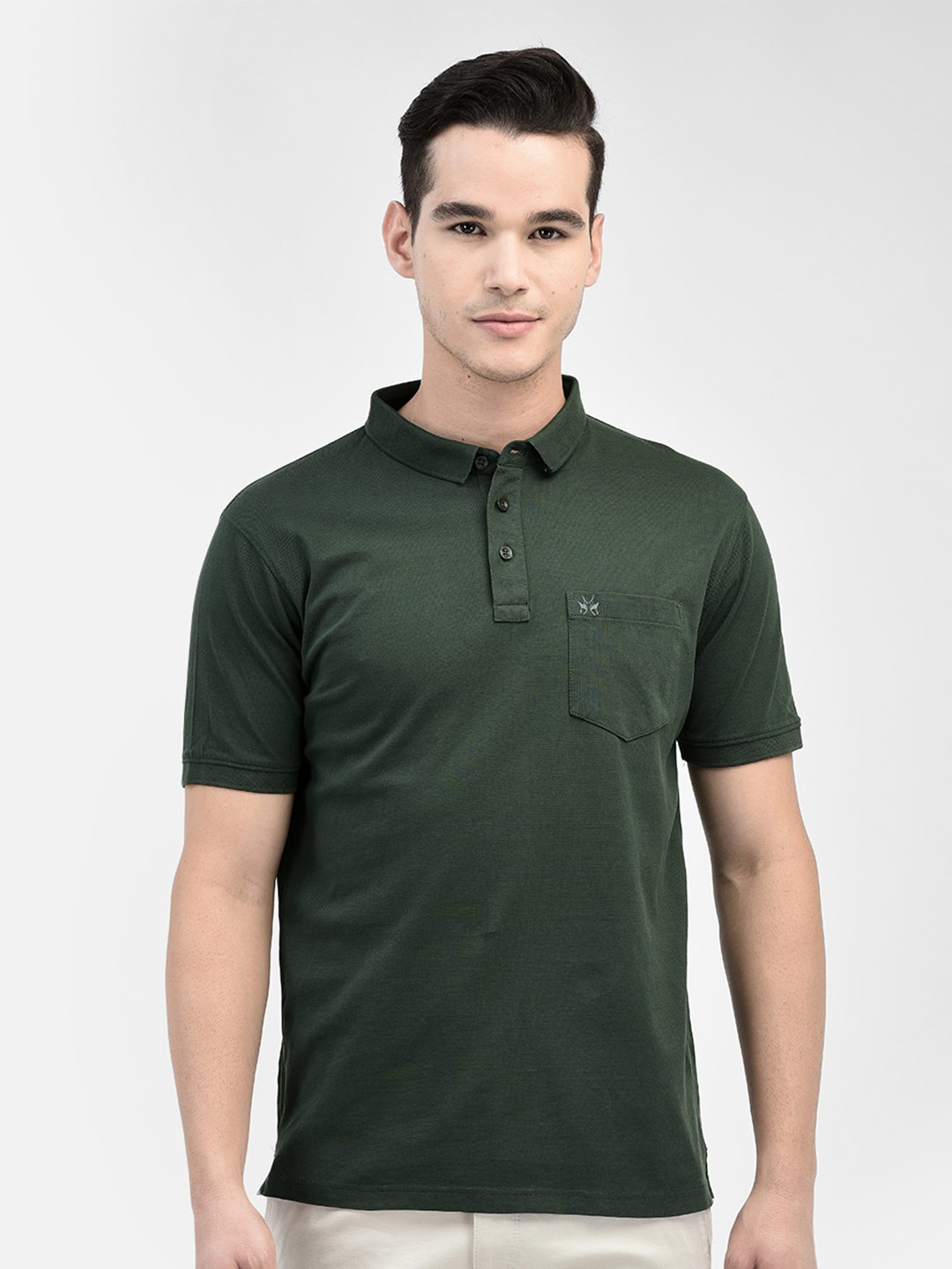 

Crimsoune Club Polo Collar Short Sleeves Pockets Slim Fit Casual T-shirt, Green