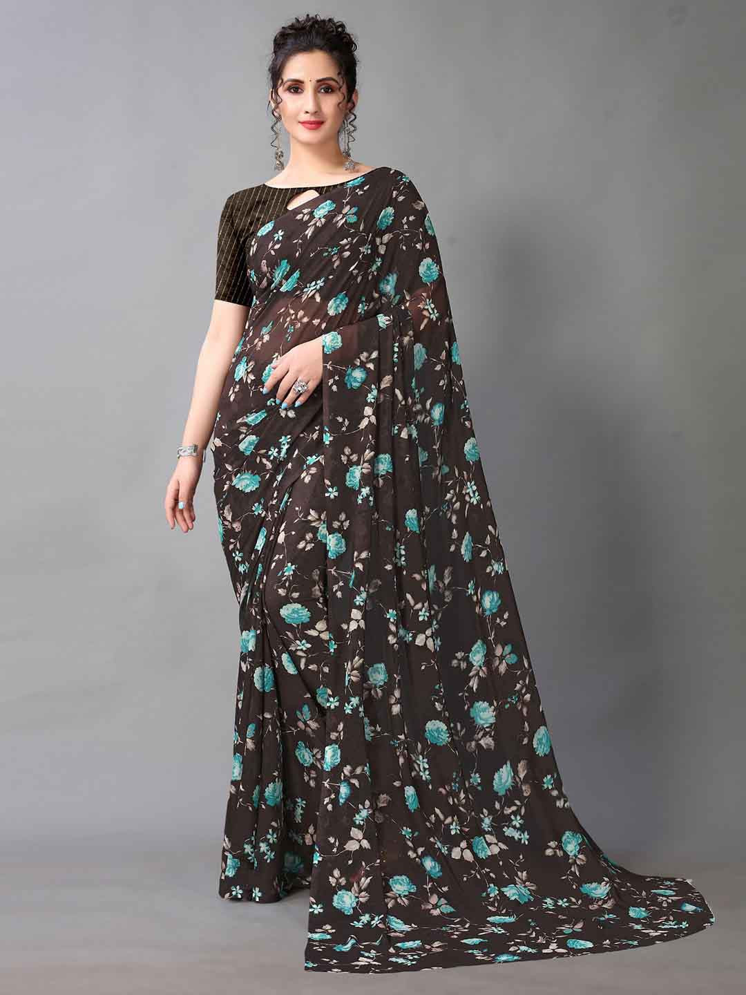 

HRITIKA Floral Printed Saree, Black
