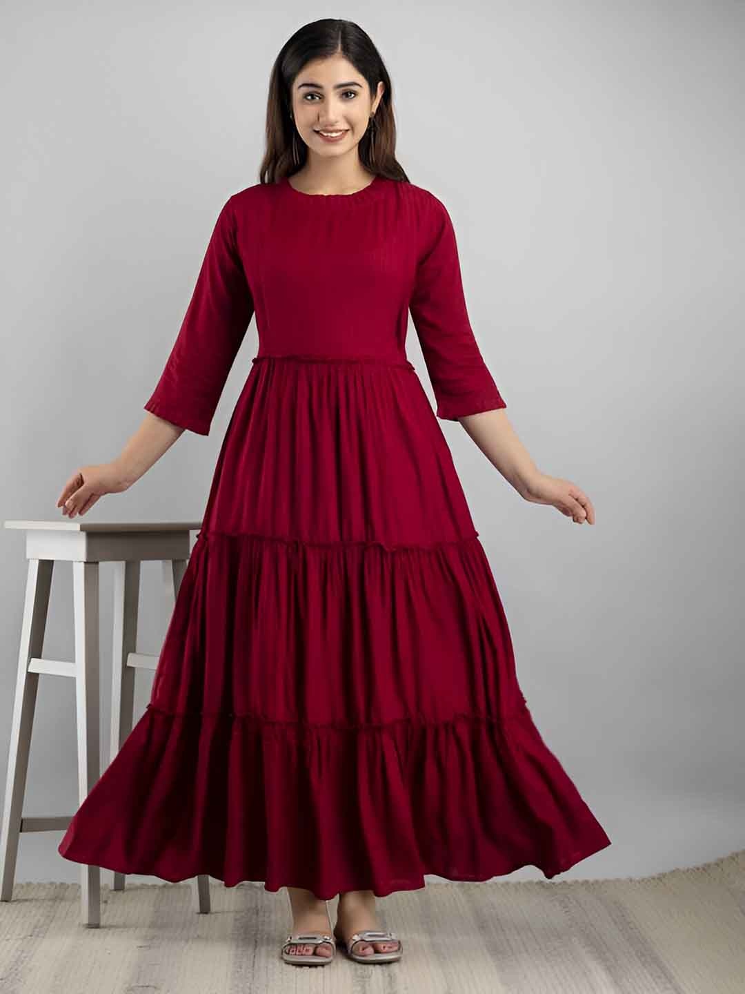 

BAESD Flared Round Neck Maxi Dress, Maroon