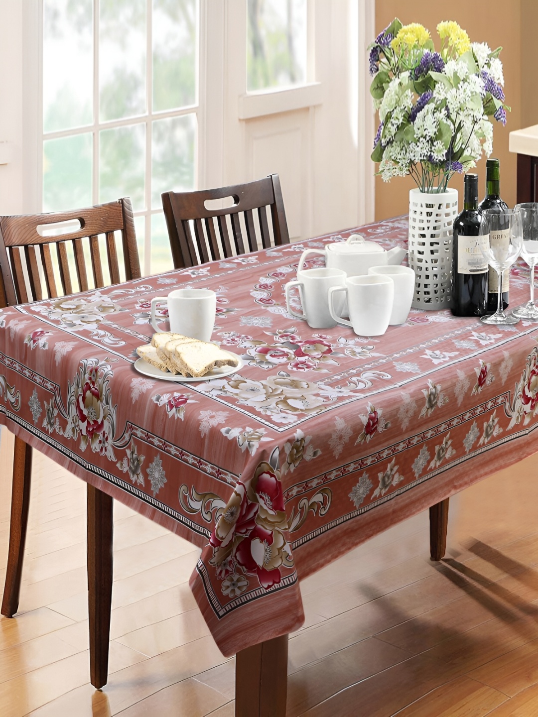 

Dakshya Industries Bronze-Toned Floral Printed Waterproof 6-Seater Table Cover