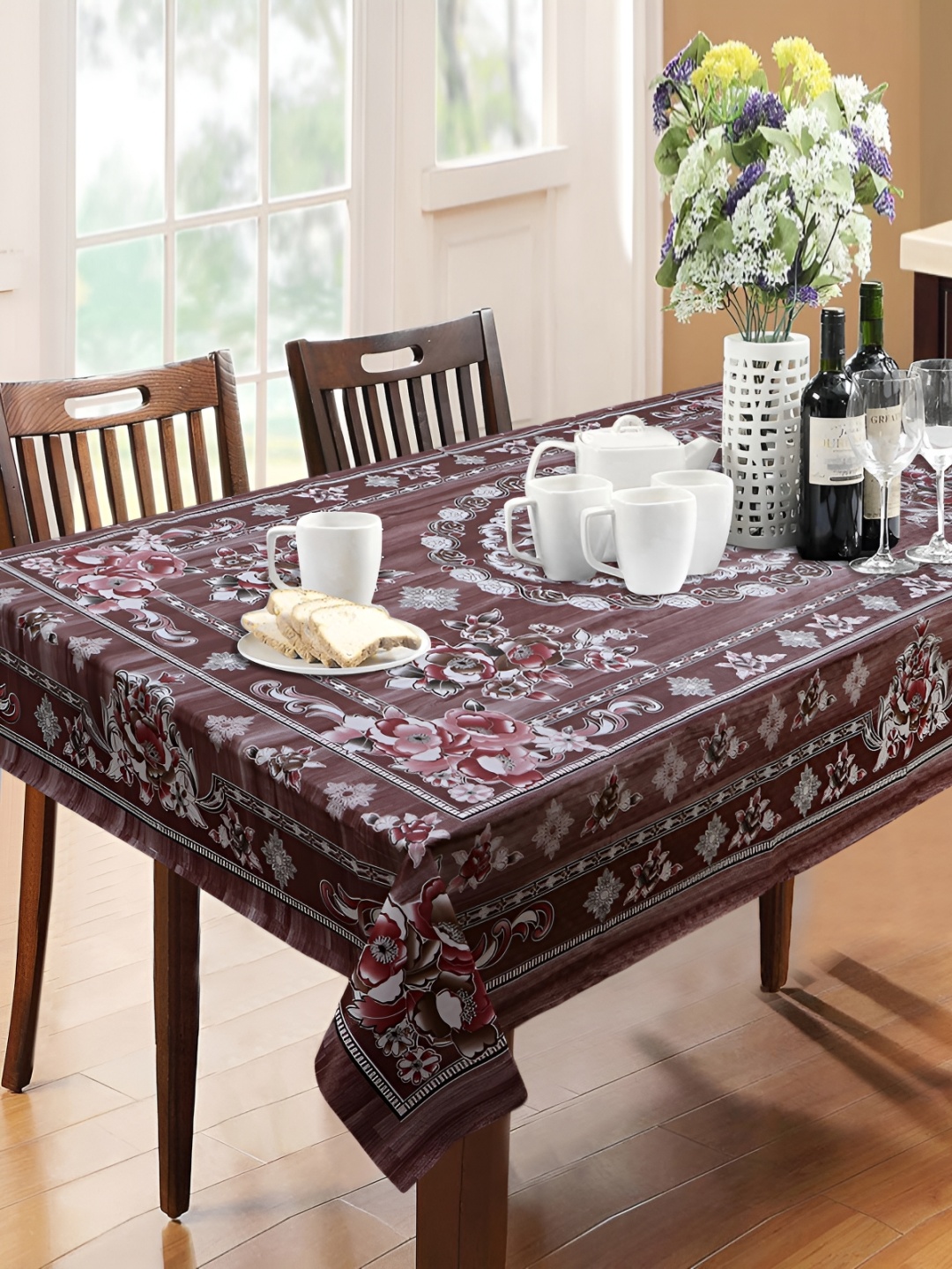 

Dakshya Industries Coffee Brown Floral Printed Waterproof Plastic 6-Seater Table Cover