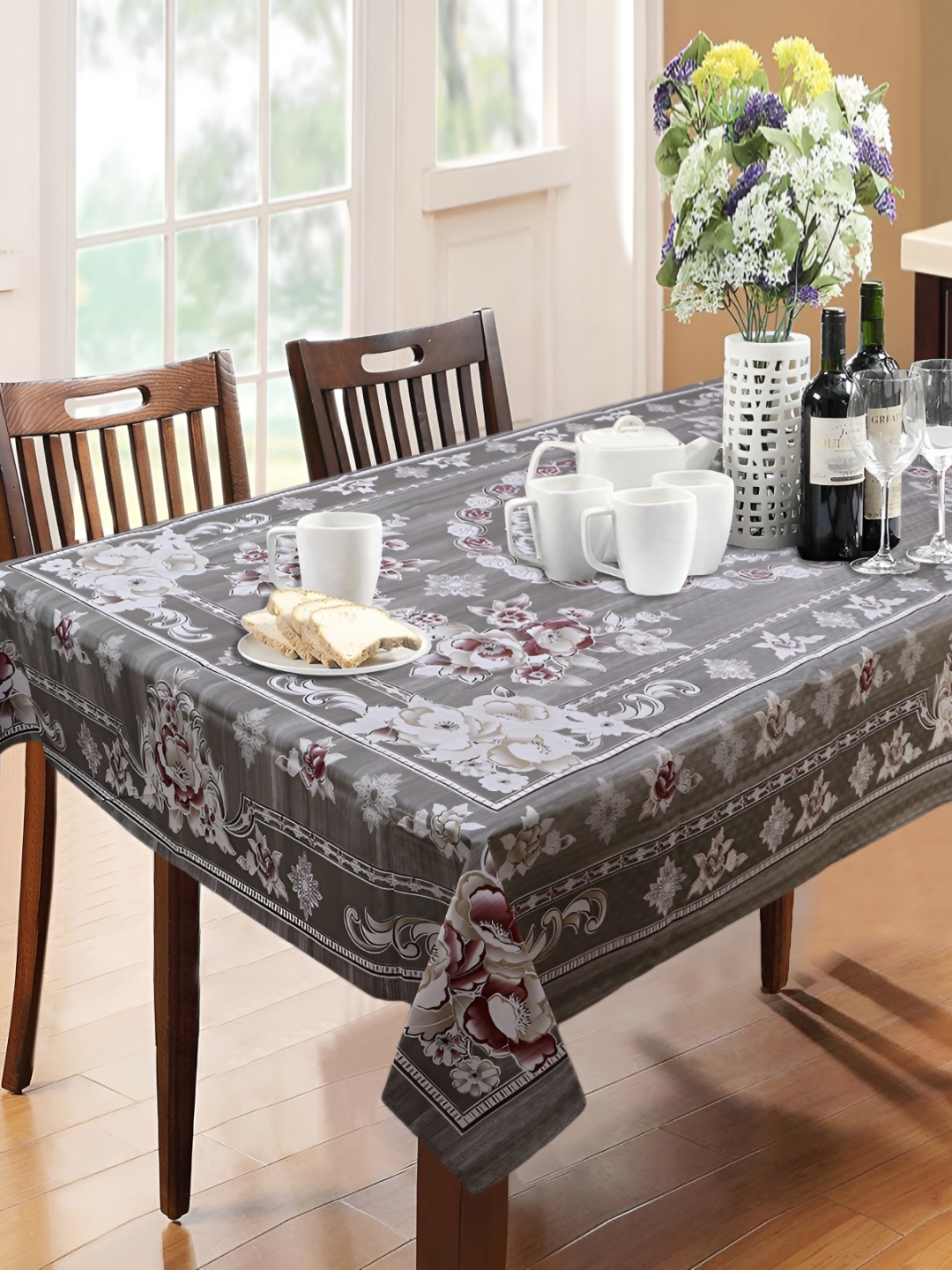 

Dakshya Industries Grey Floral Printed Waterproof 6-Seater Table Cover