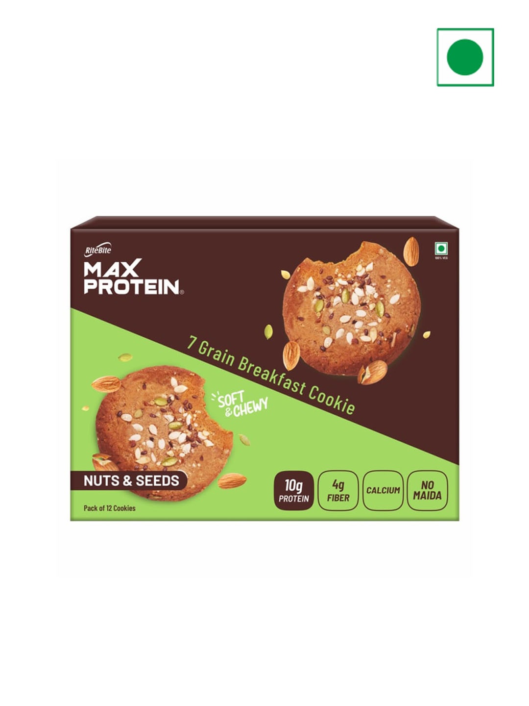 

RiteBite Max Protein Pack Of 12 Nut & Seed Cookies-55gms each, Green