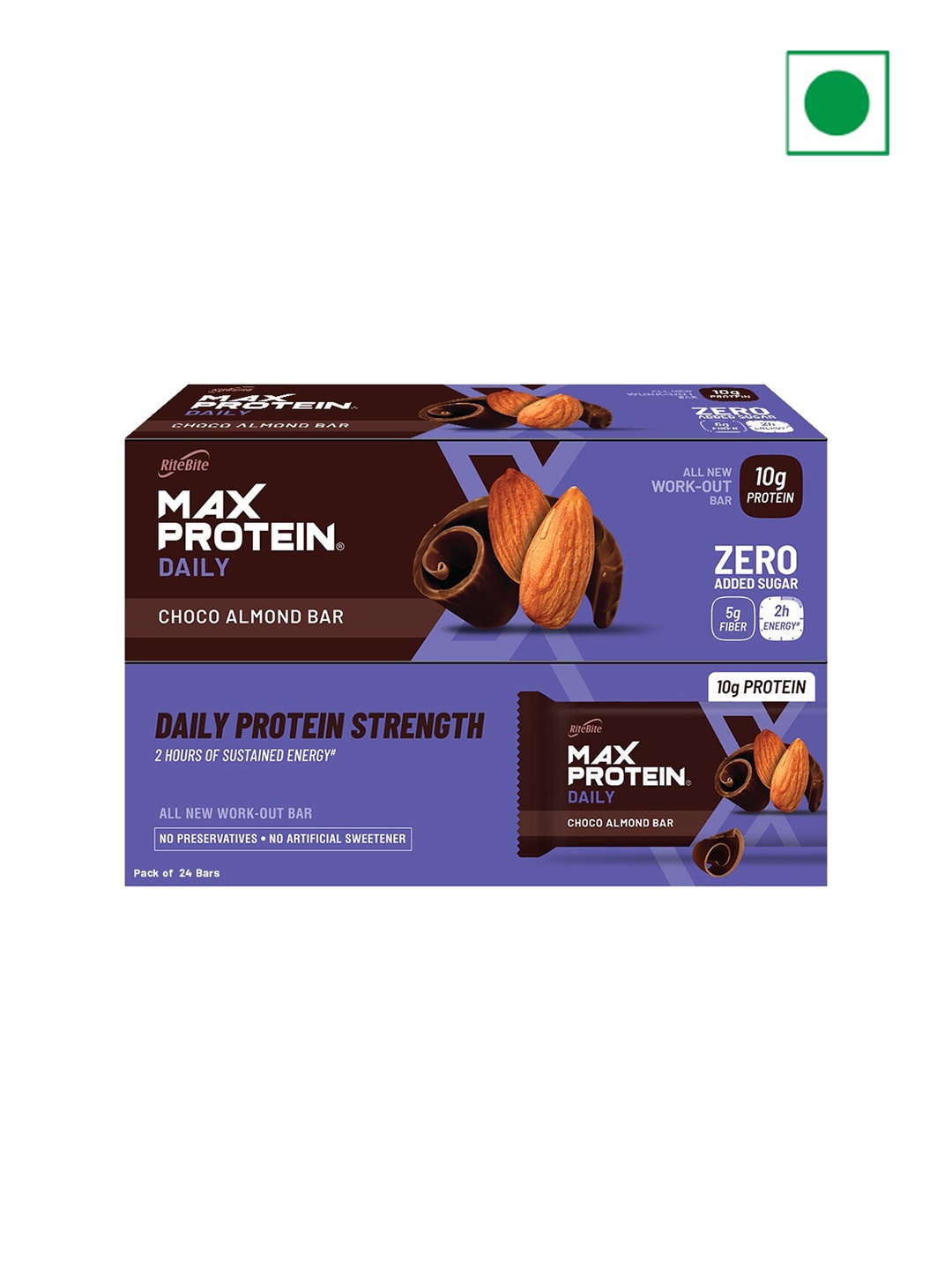 

Ritebite Max Protein Pack of 24 Daily Choco Almond Protein Bars--1200 gms, Purple