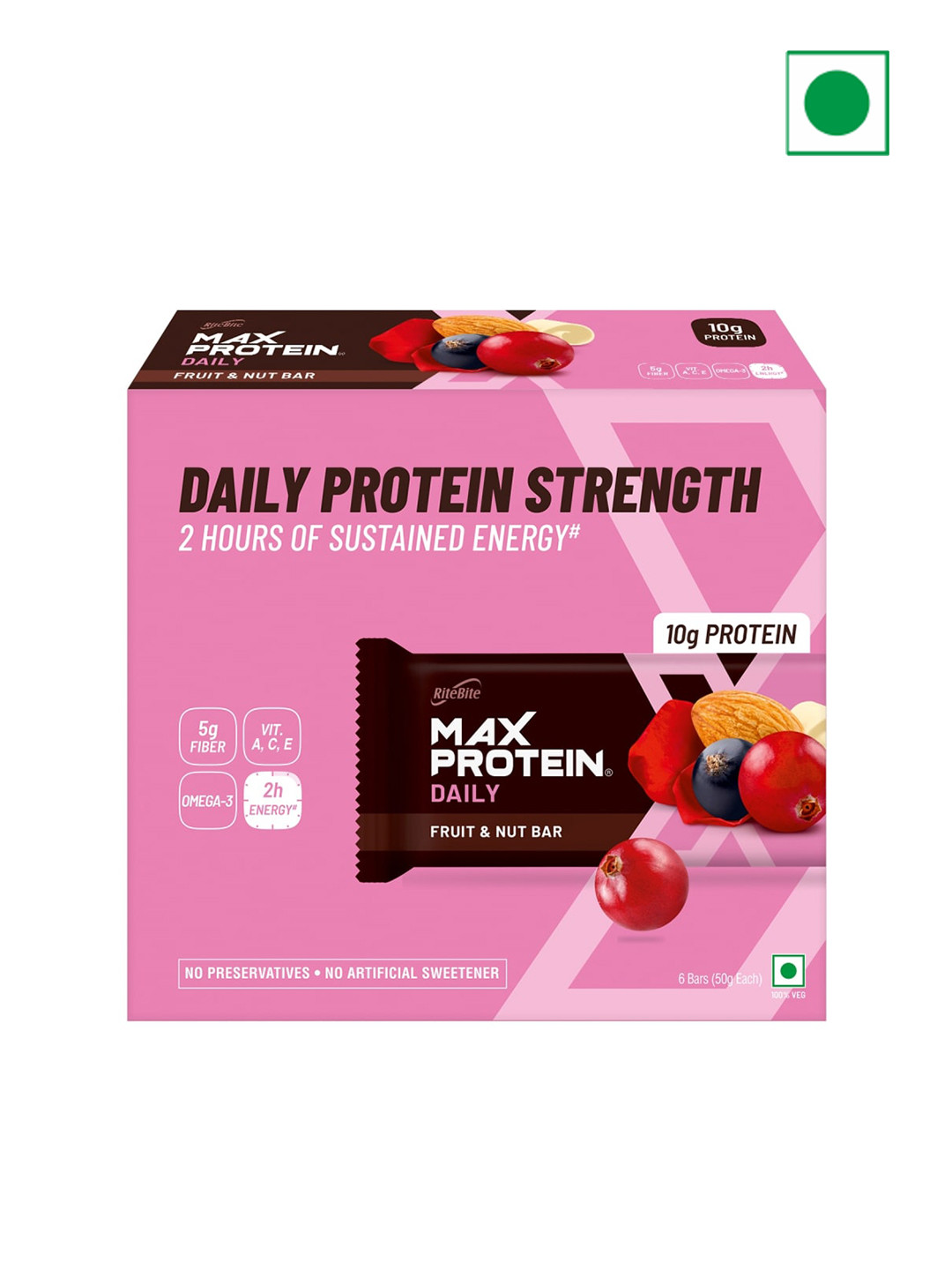 

Ritebite Max Protein Pack Of 6 Daily Fruit & Nut Protein Bar - 50 gm each, Pink