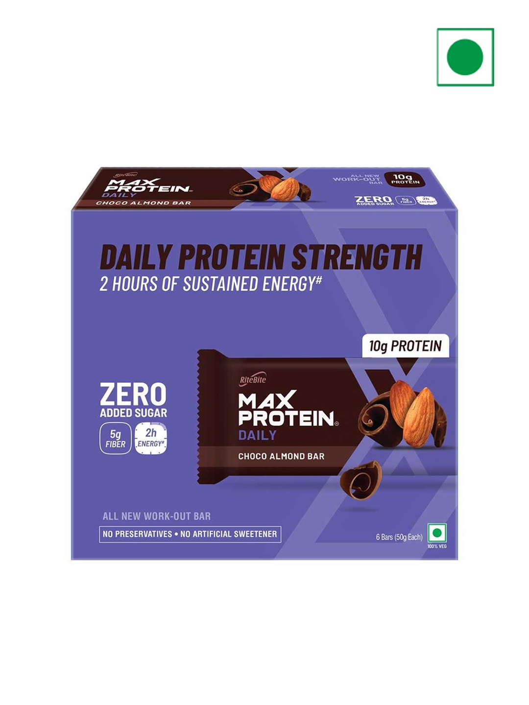 

Ritebite Max Protein 6Pcs Daily Choco Almond Protein Bar-10g Each, Purple