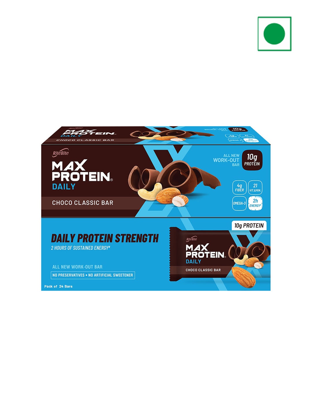 

Ritebite Max Protein Pack Of 24 Daily Choco Classic Protein Bars-1200 gms, Blue