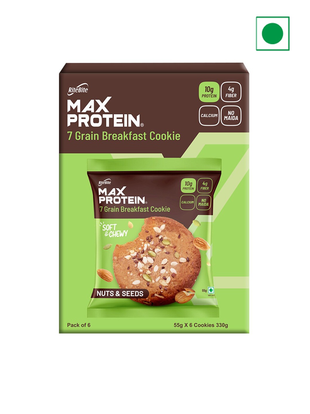 

Ritebite Max Protein Pack of 6 Nut & Seed Cookies-55gms each, Purple