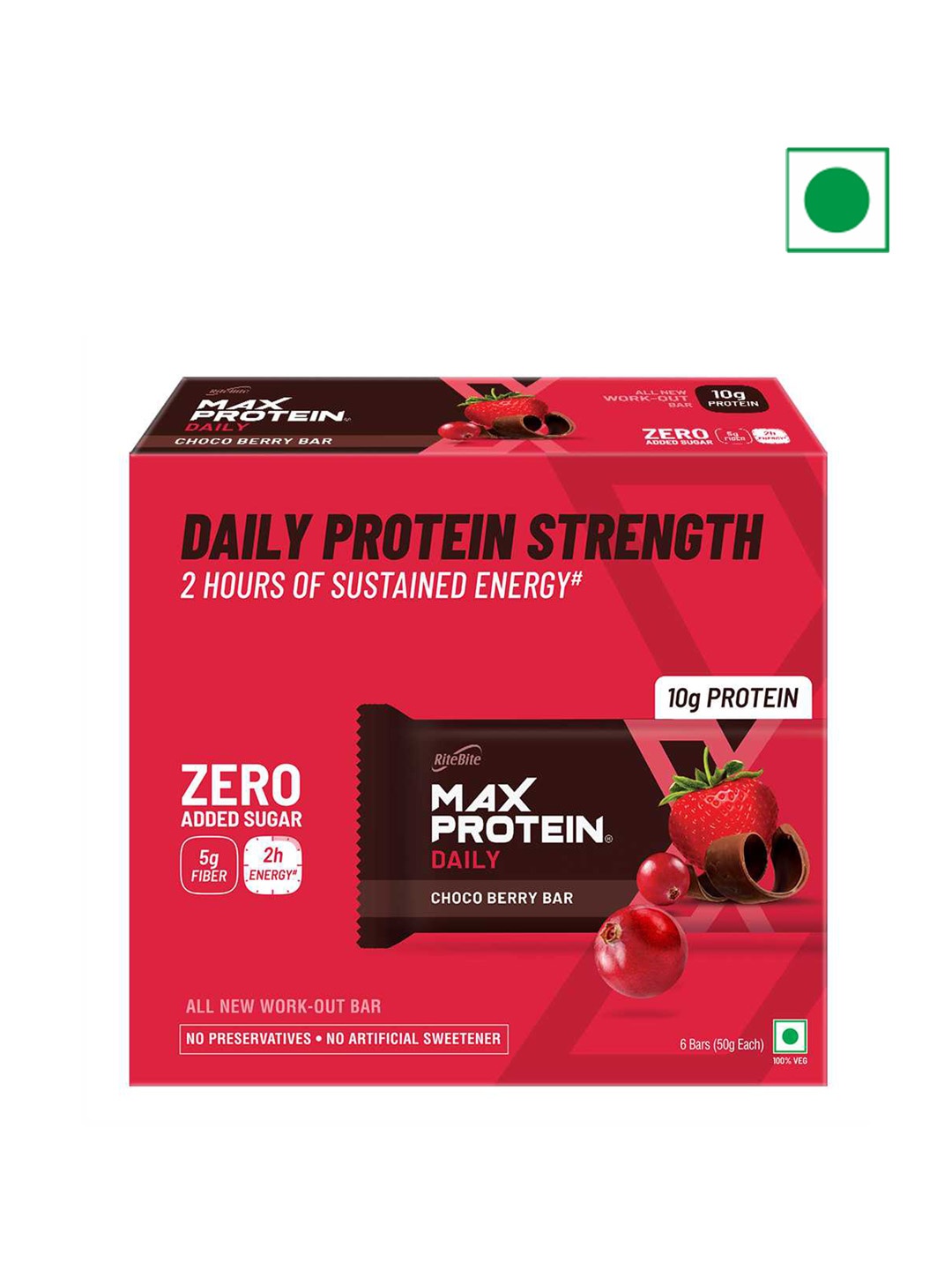 

Ritebite Max Protein Pack Of 6 Daily Choco Berry -50gm each, Red