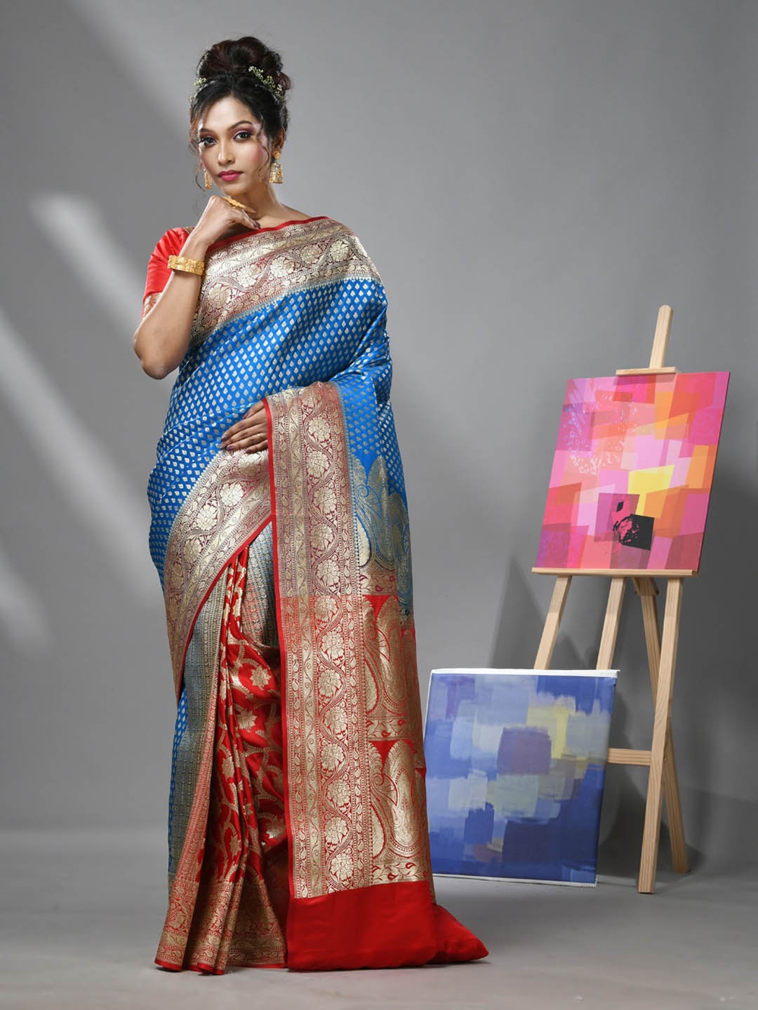 

Charukriti Ethnic Motif Woven Design Pure Silk Banarasi Zari Saree, Blue