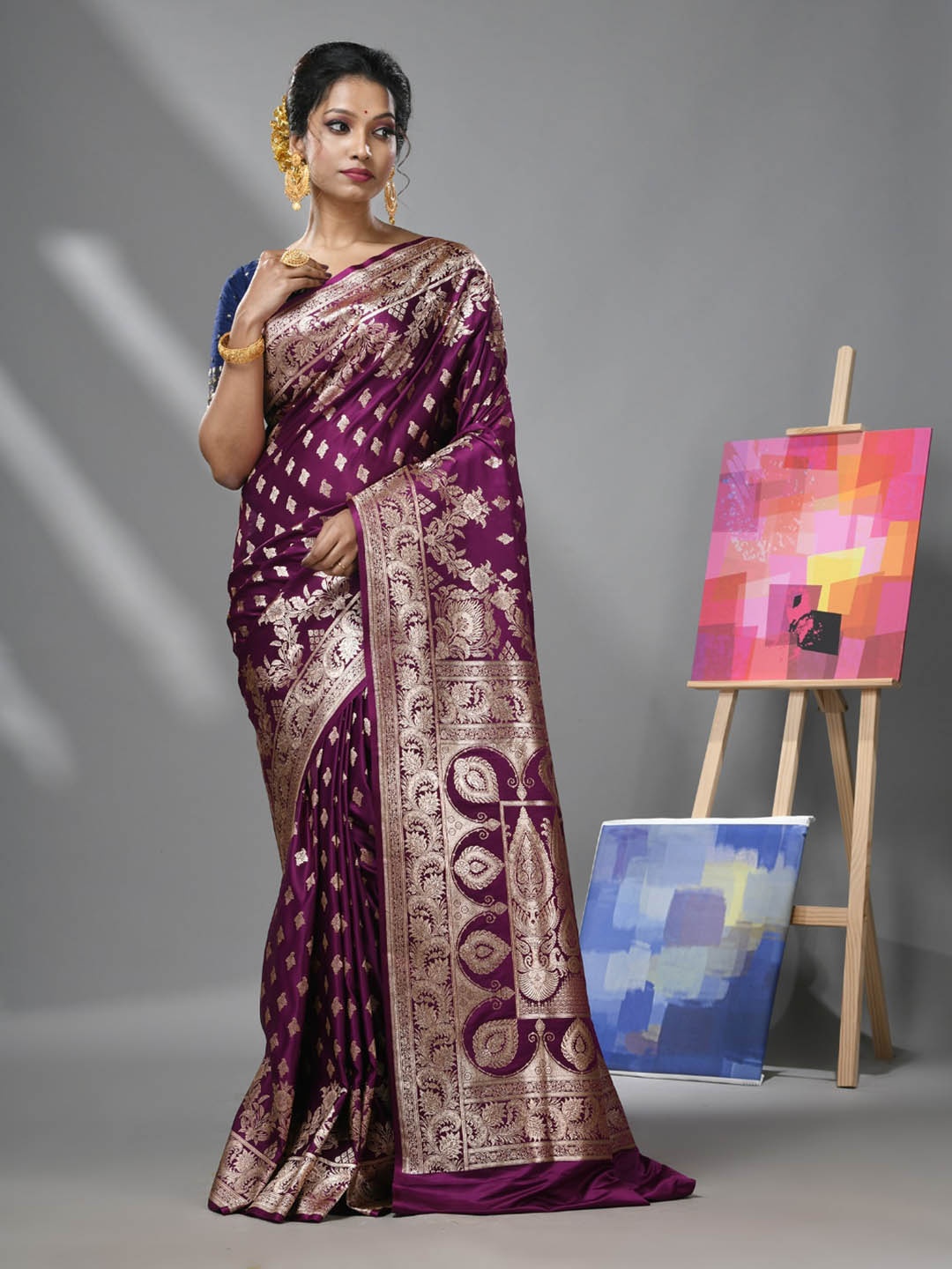 

Charukriti Ethnic Motif Woven Design Pure Silk Banarasi Zari Saree, Purple