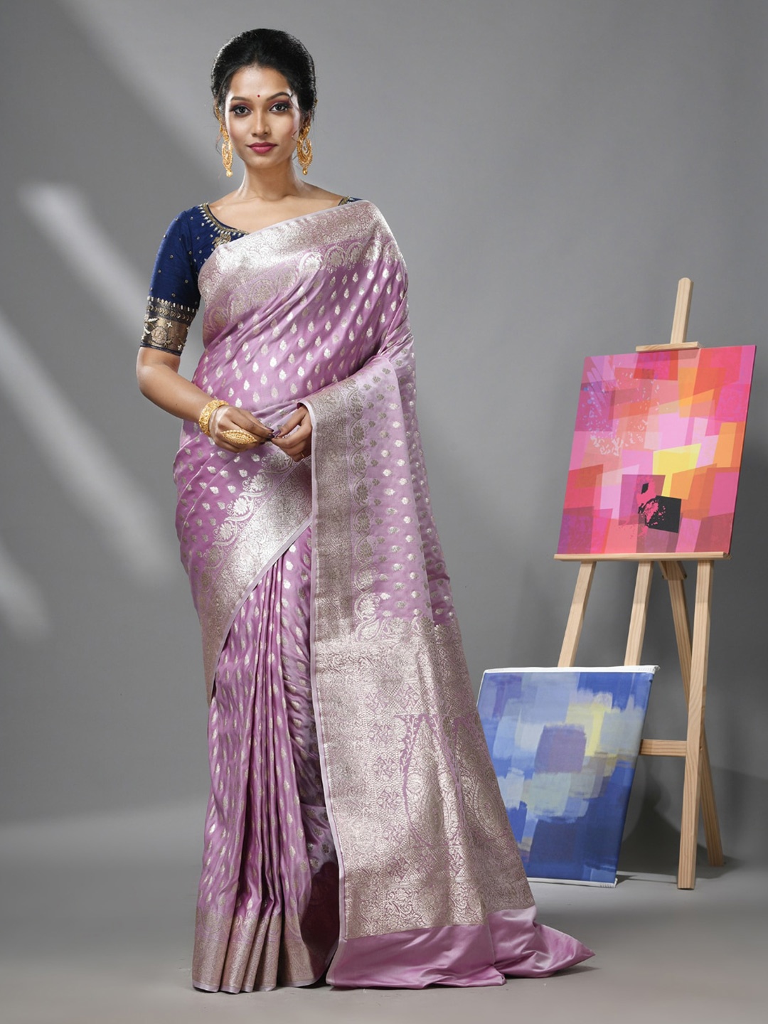 

Charukriti Ethnic Motif Woven Design Pure Silk Banarasi Zari Saree, Purple