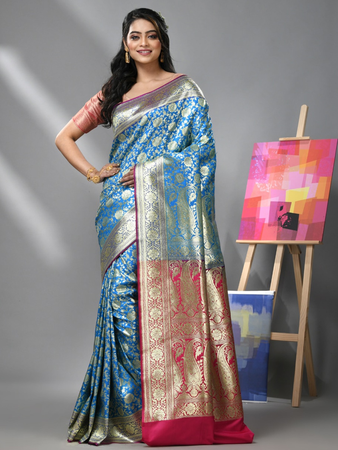 

Charukriti Ethnic Woven Design Zari Heavy Work Banarasi Saree, Blue
