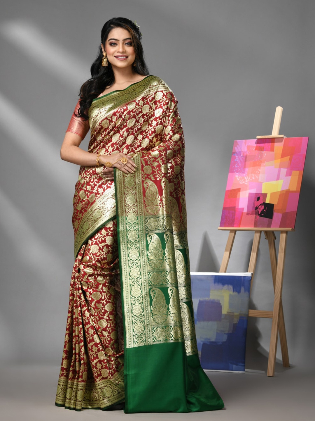 

Charukriti Ethnic Woven Design Zari Heavy Work Banarasi Saree, Red