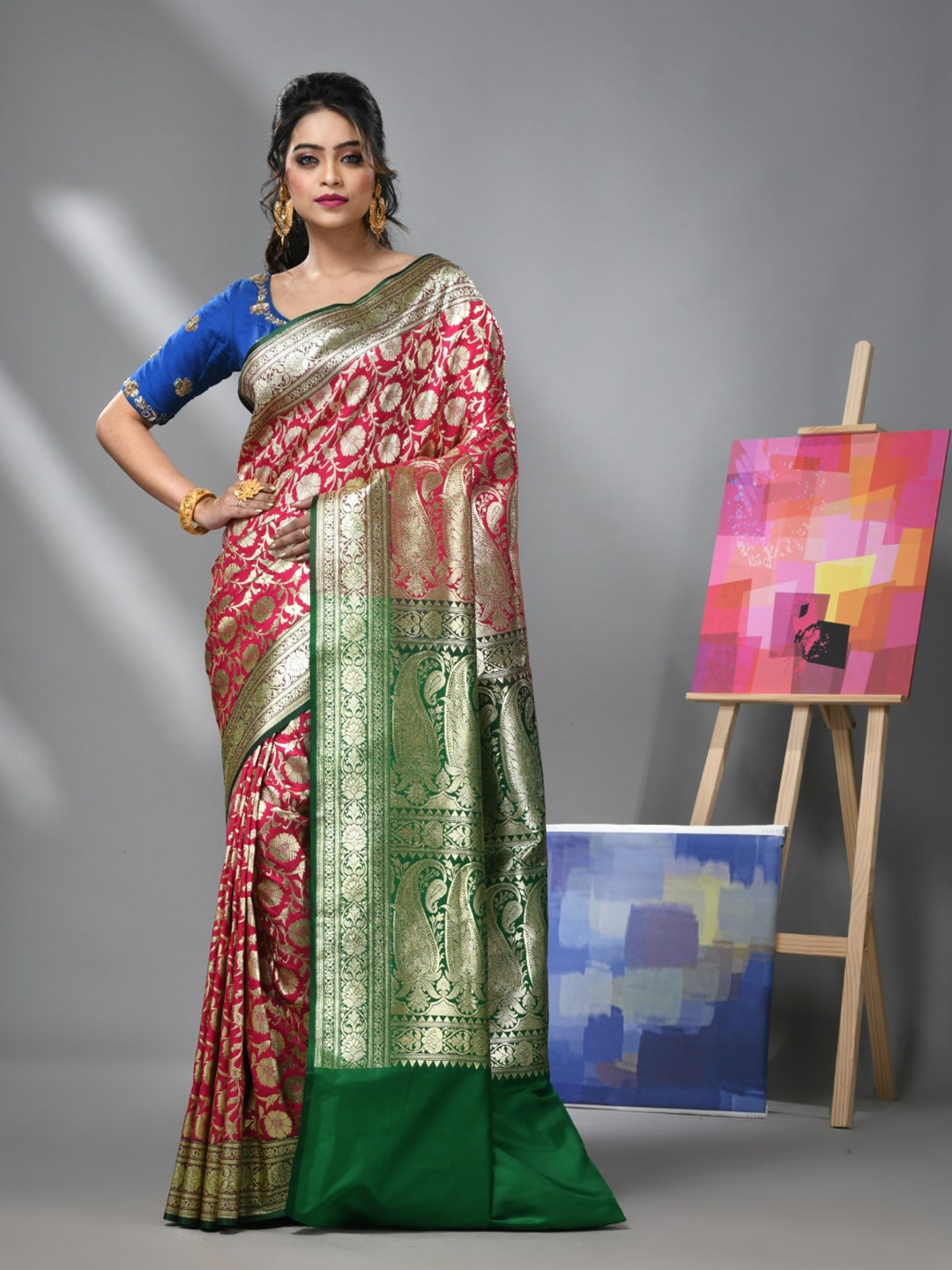 

Charukriti Ethnic Woven Design Zari Banarasi Saree, Pink