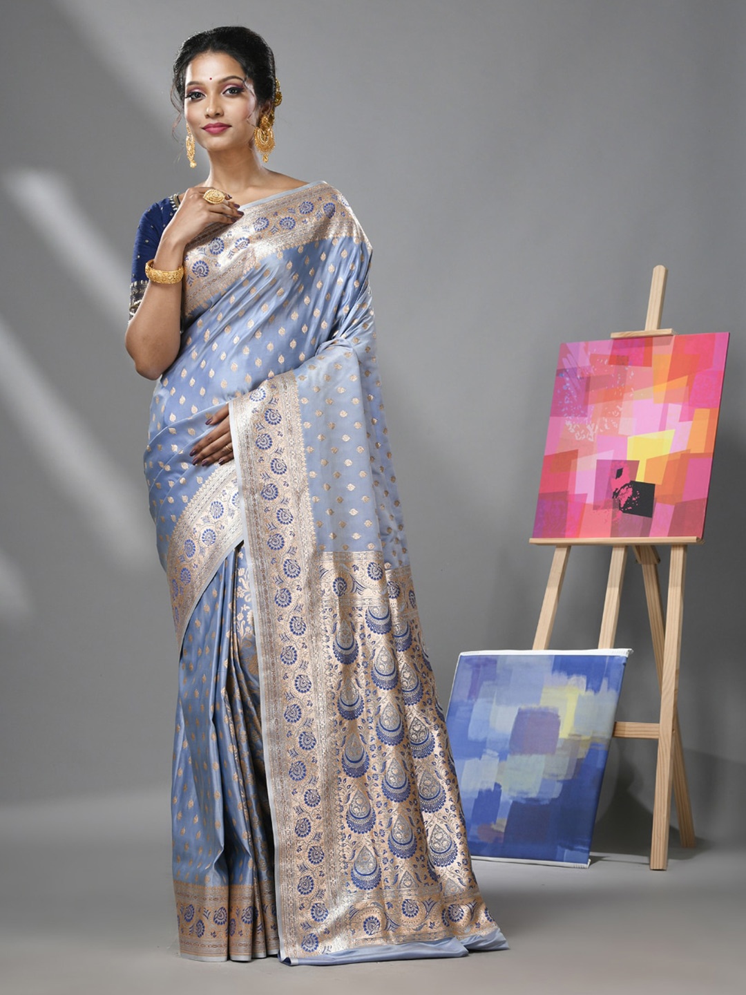 

Charukriti Ethnic Woven Design Zari Pure Silk Heavy Work Banarasi Saree, Blue