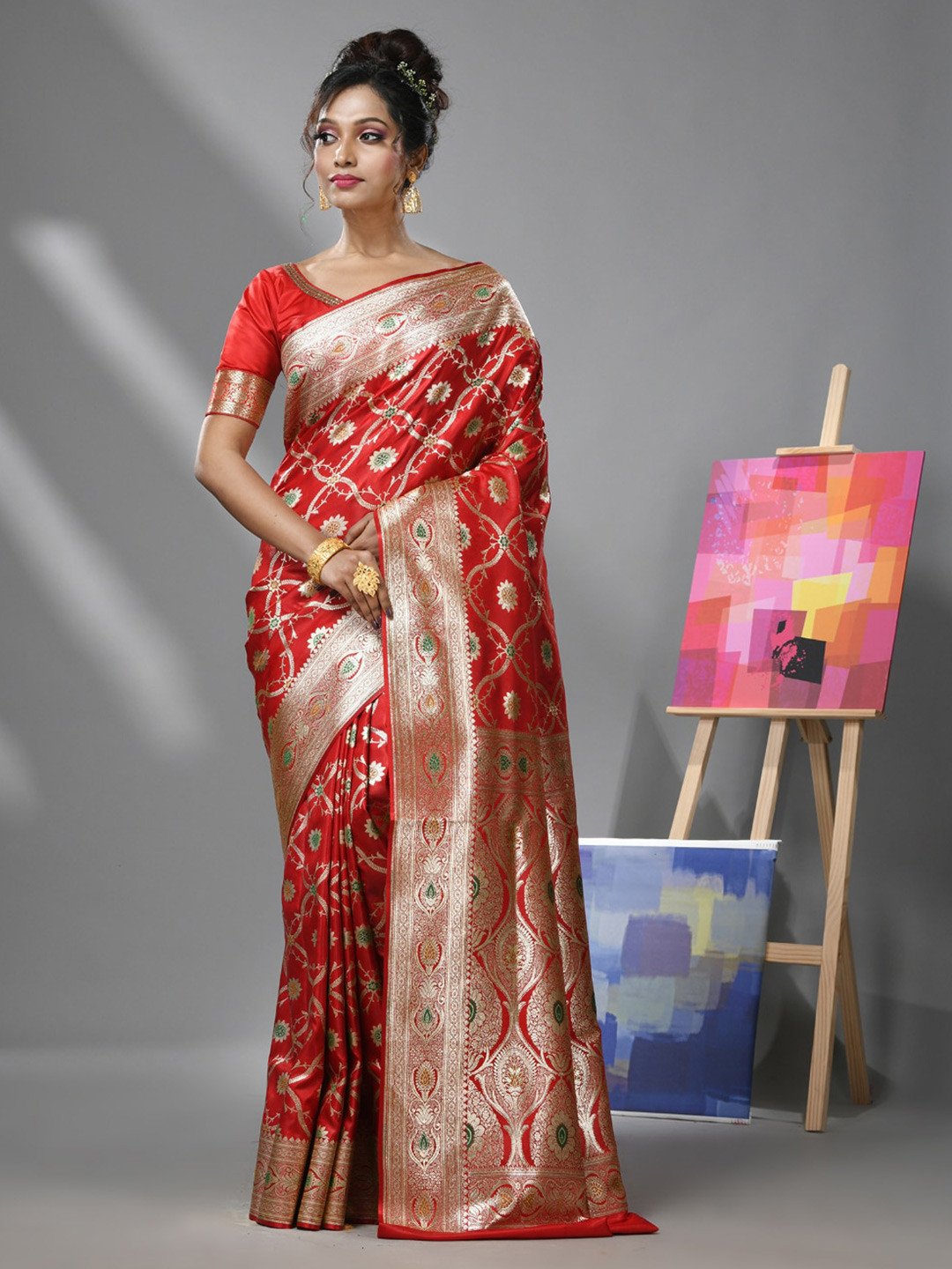 

Charukriti Ethnic Woven Design Zari Heavy Work Banarasi Saree, Red