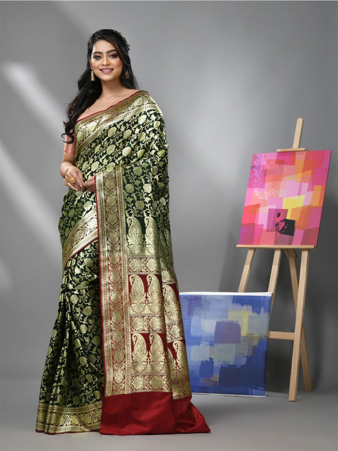 

Charukriti Ethnic Woven Design Zari Heavy Work Banarasi Saree, Green