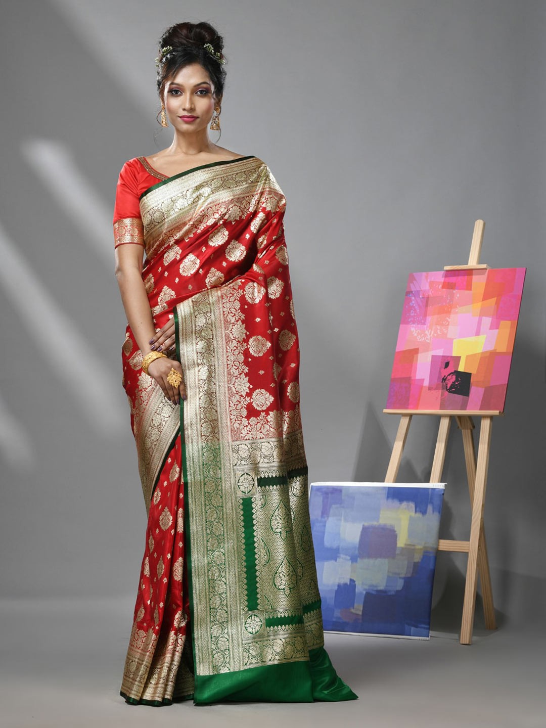 

Charukriti Ethnic Motif Woven Design Banarasi Zari Saree, Red