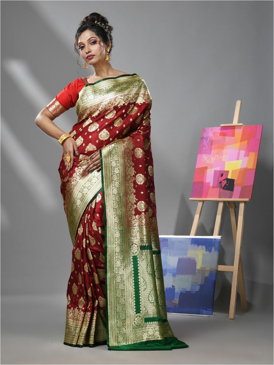 

Charukriti Ethnic Woven Design Zari Heavy Work Banarasi Saree, Red