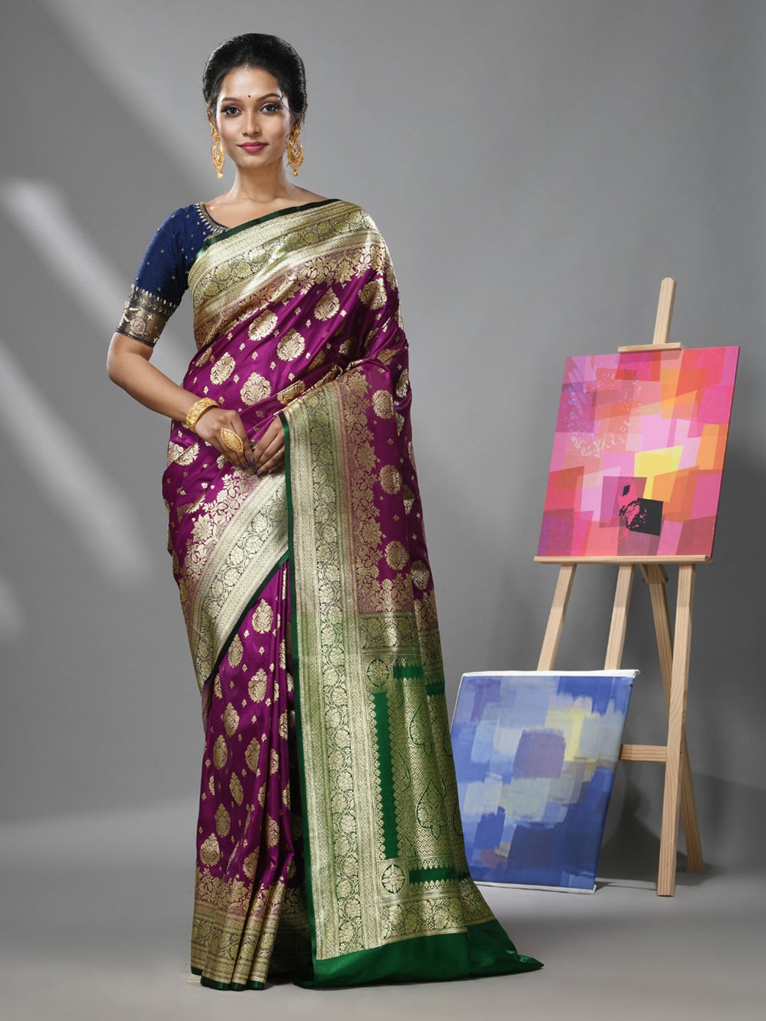 

Charukriti Ethnic Woven Design Zari Heavy Work Banarasi Saree, Violet