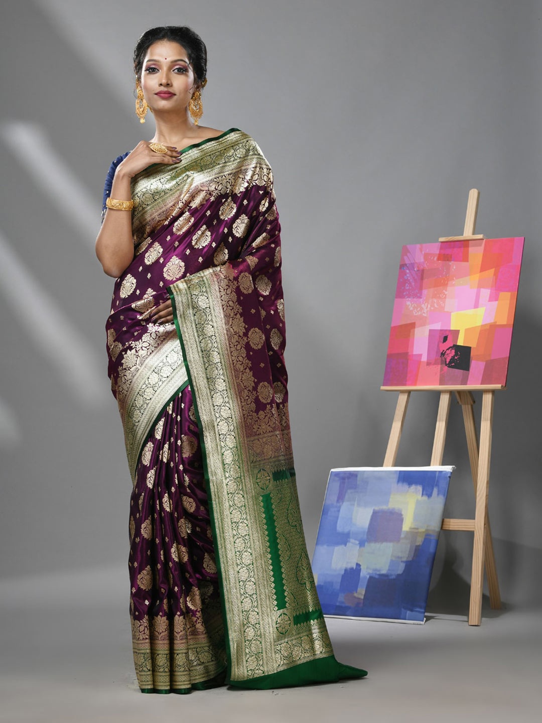 

Charukriti Ethnic Motif Woven Design Banarasi Zari Saree, Purple