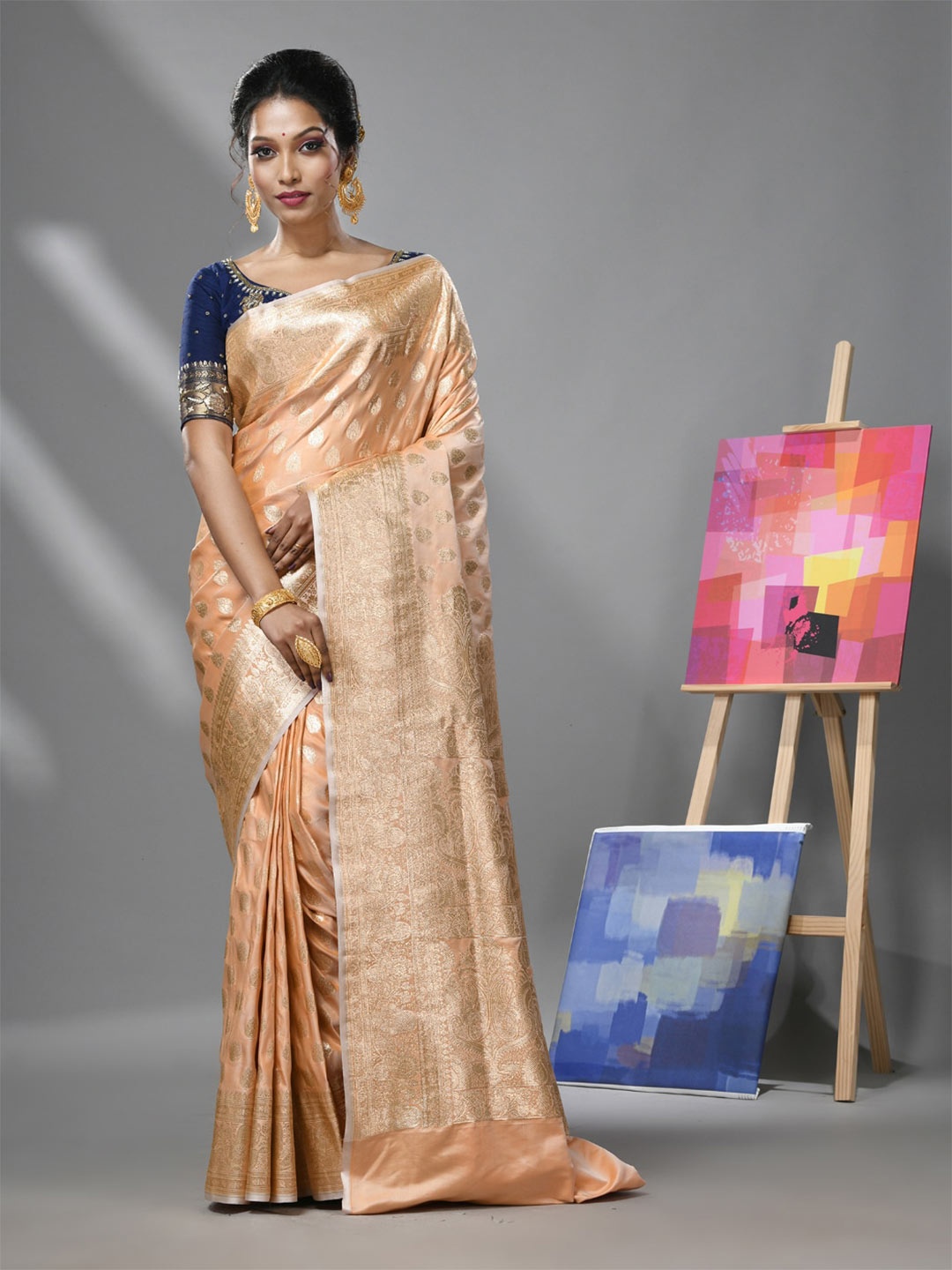 

Charukriti Ethnic Woven Design Zari Pure Silk Heavy Work Banarasi Saree, Peach