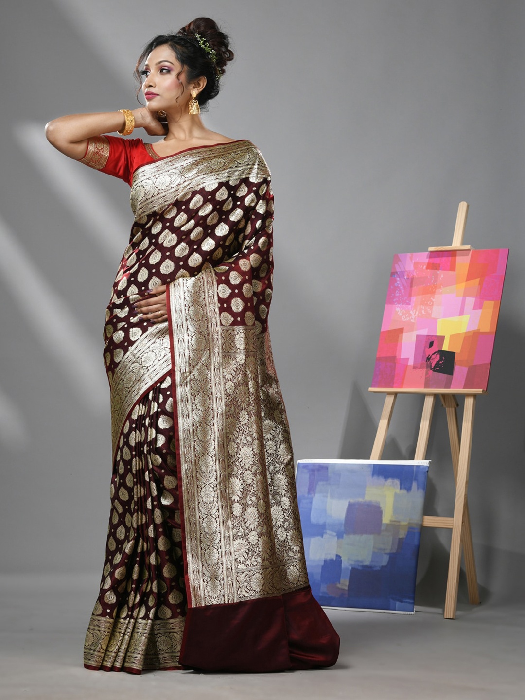 

Charukriti Ethnic Woven Design Zari Heavy Work Banarasi Saree, Maroon