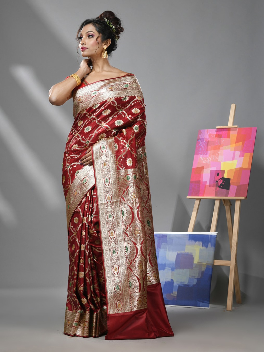 

Charukriti Ethnic Motif Woven Design Banarasi Zari Saree, Red