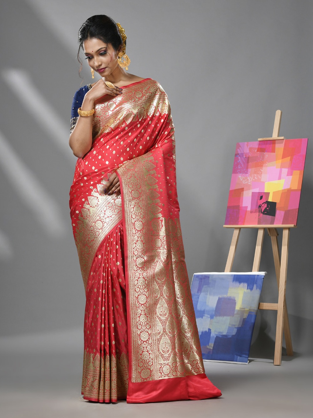 

Charukriti Ethnic Woven Design Zari Pure Silk Heavy Work Banarasi Saree, Pink