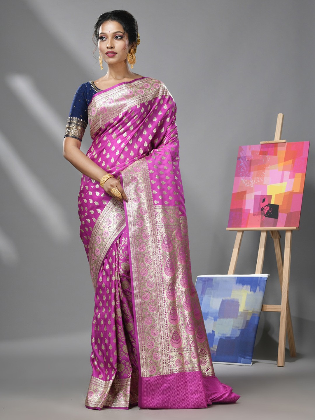 

Charukriti Ethnic Woven Design Zari Pure Silk Heavy Work Banarasi Saree, Purple
