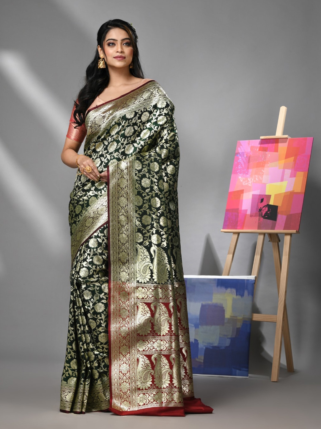 

Charukriti Ethnic Woven Design Zari Heavy Work Banarasi Saree, Green