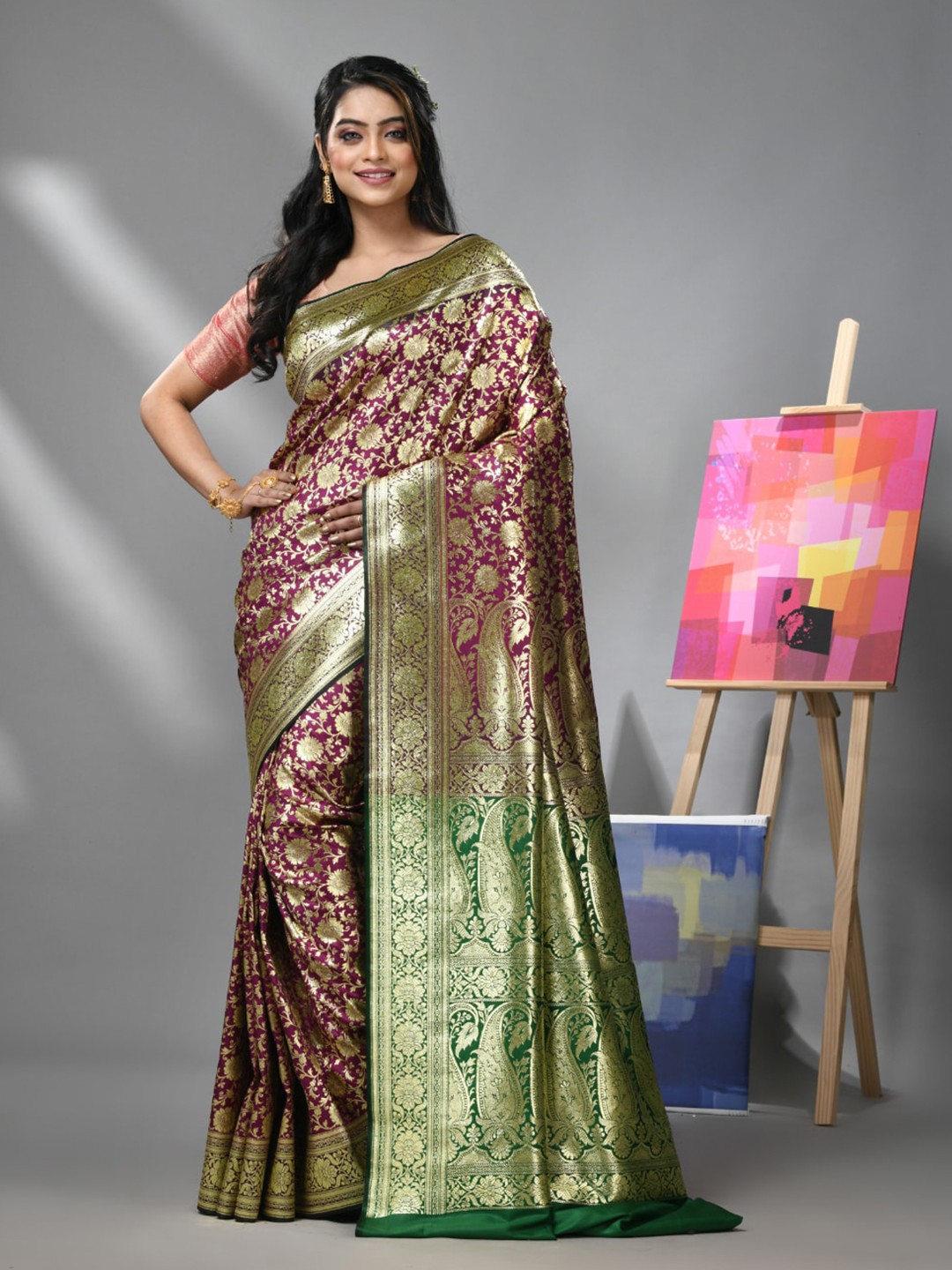 

Charukriti Floral Woven Design Banarasi Zari Saree, Purple