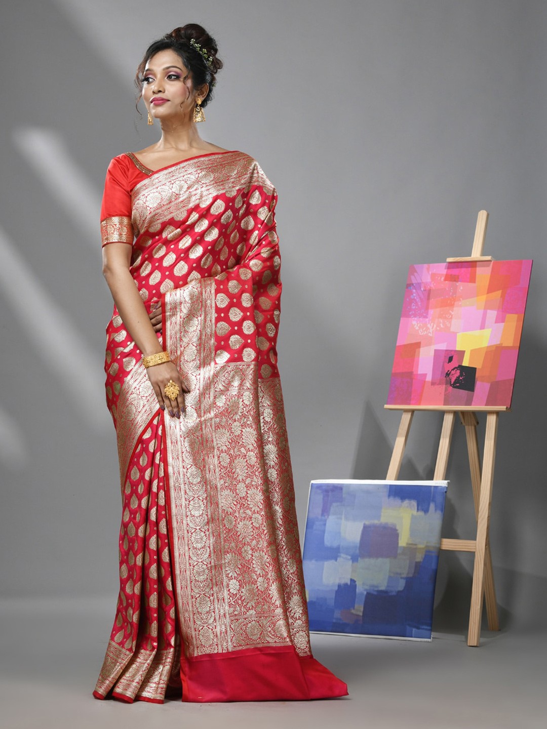 

Charukriti Ethnic Motifs Zari Banarasi Saree, Pink