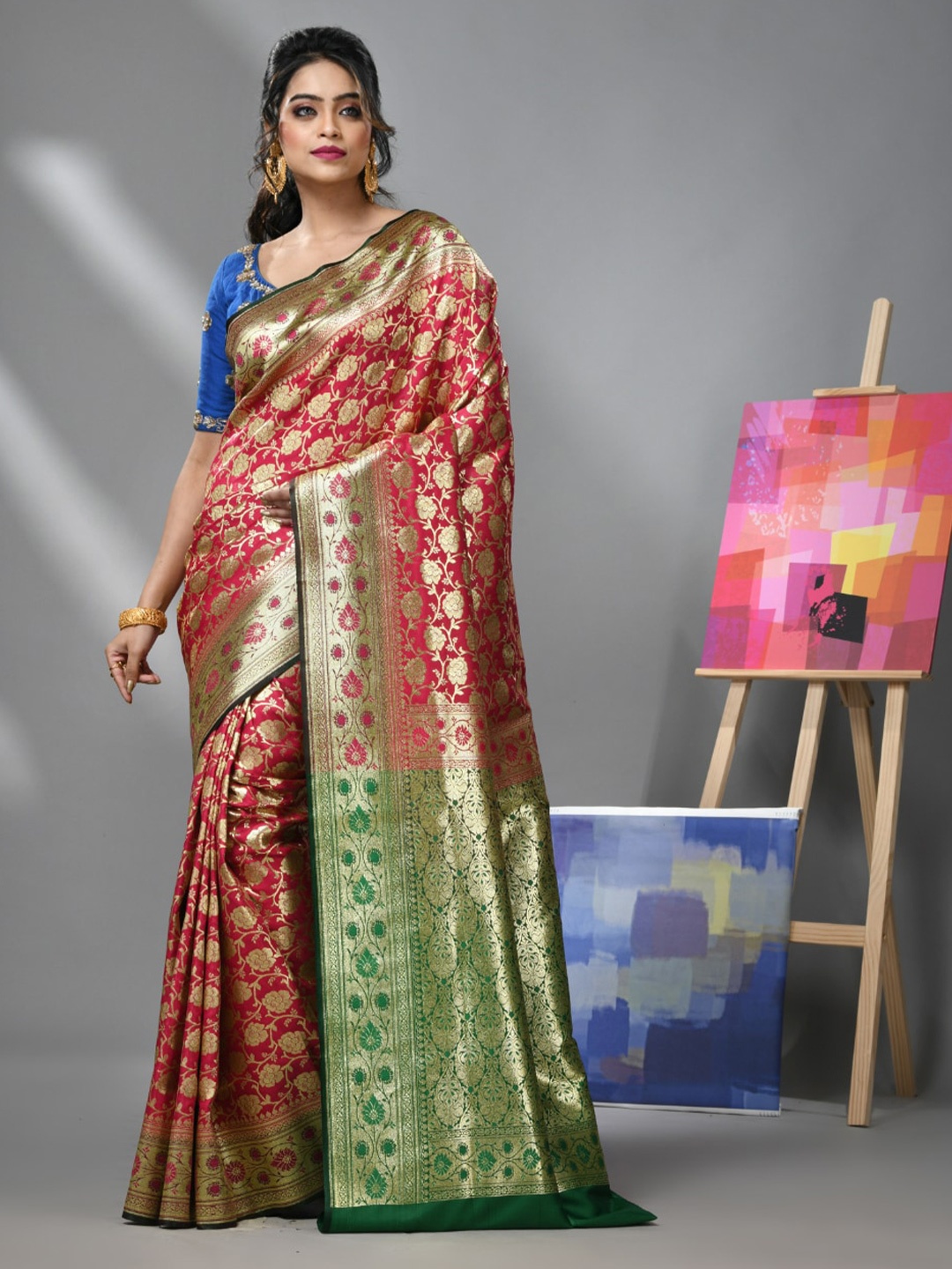 

Charukriti Ethnic Woven Design Zari Heavy Work Banarasi Saree, Pink