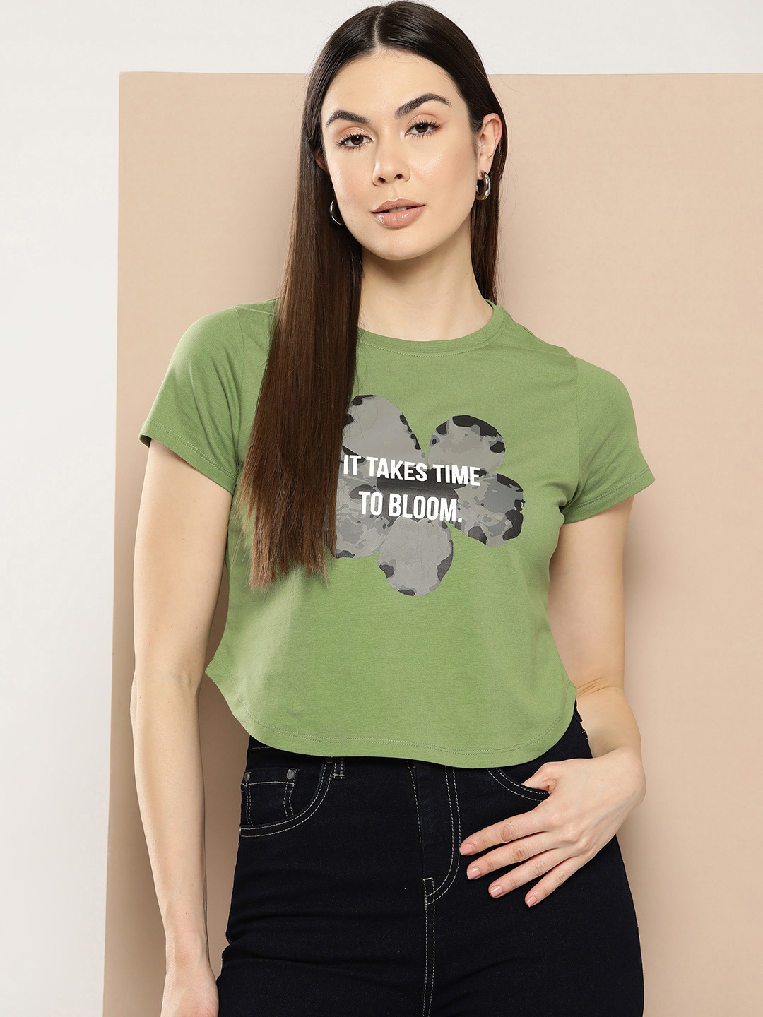 

Chemistry Women Printed Cotton T-shirt, Olive