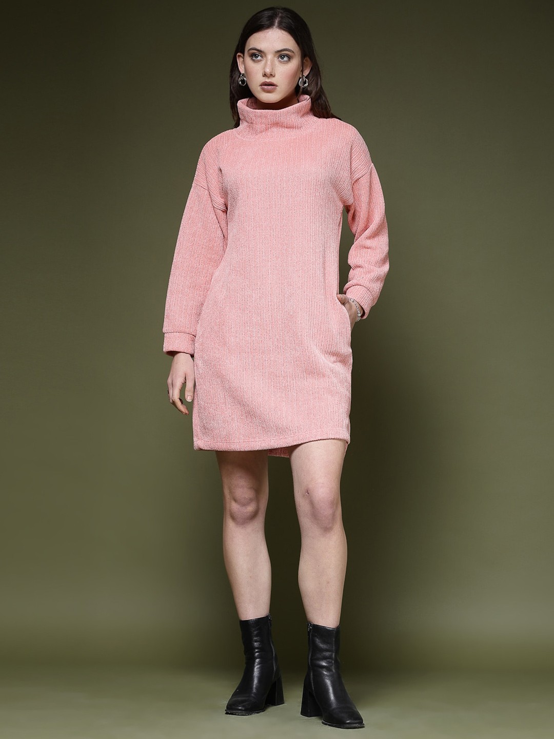 

Juelle Mock Neck Woollen T-shirt Dress, Pink