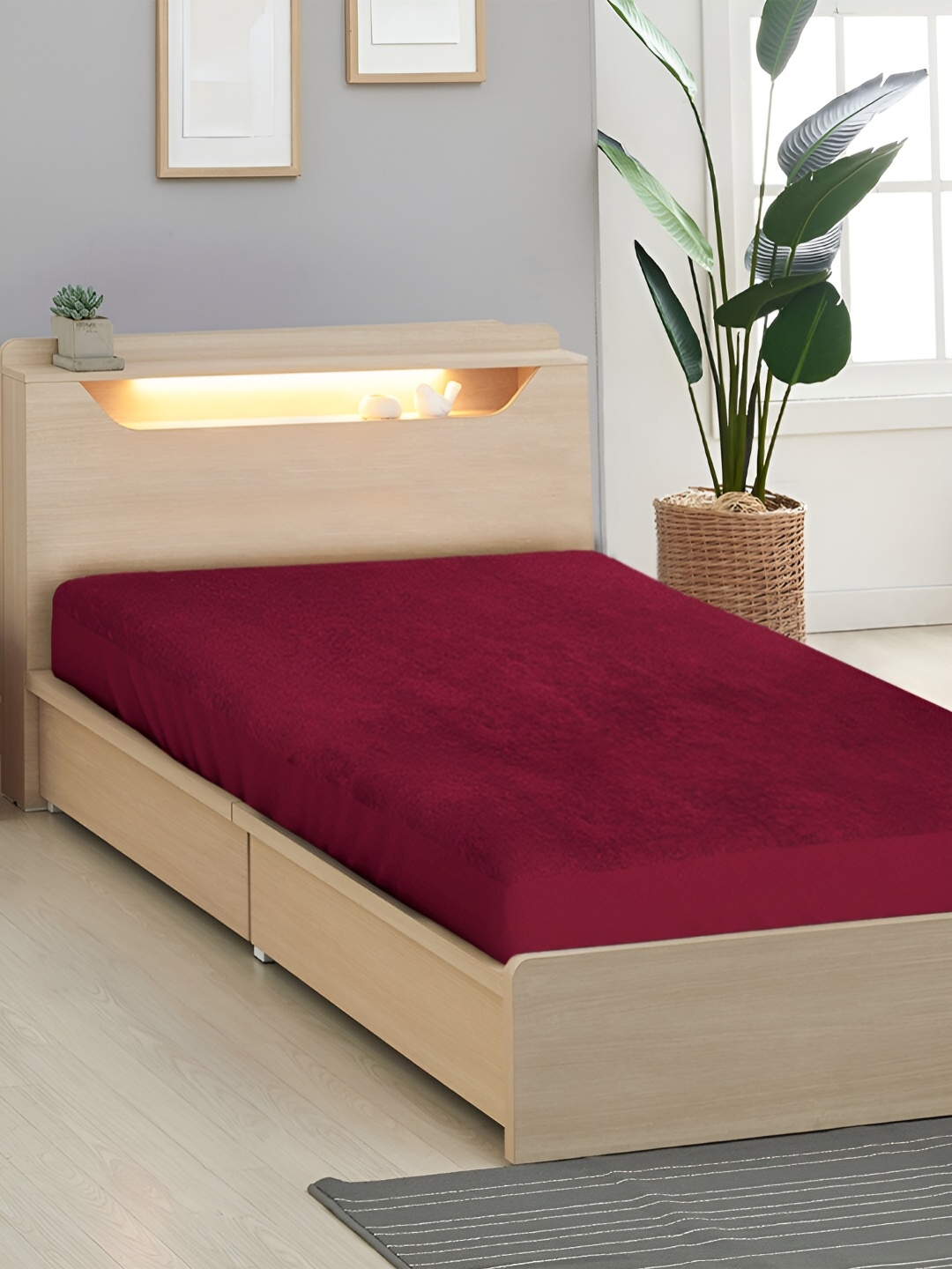 

Aura Maroon Terry Cotton Single Bed Water Resistant Mattress Protector