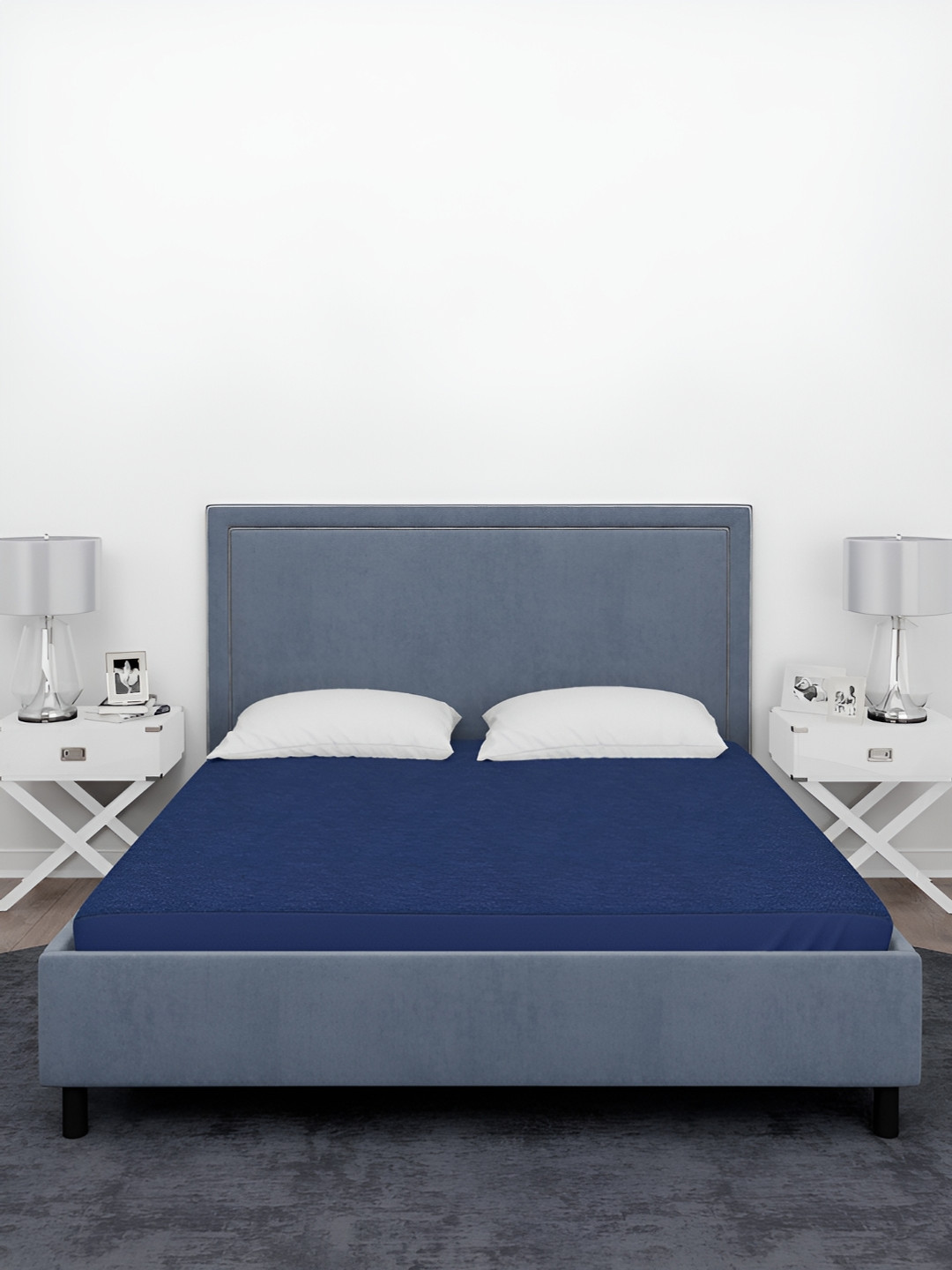 

Aura Navy Blue Terry Cotton Queen Size Double Bed Water Resistant Mattress Protector