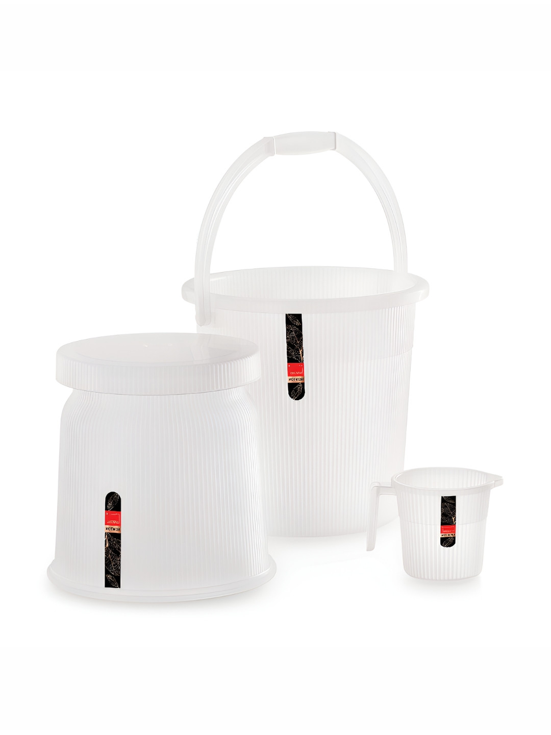 

NABHYA White & White 3 piece Floral Plastic Bath Accessories Set