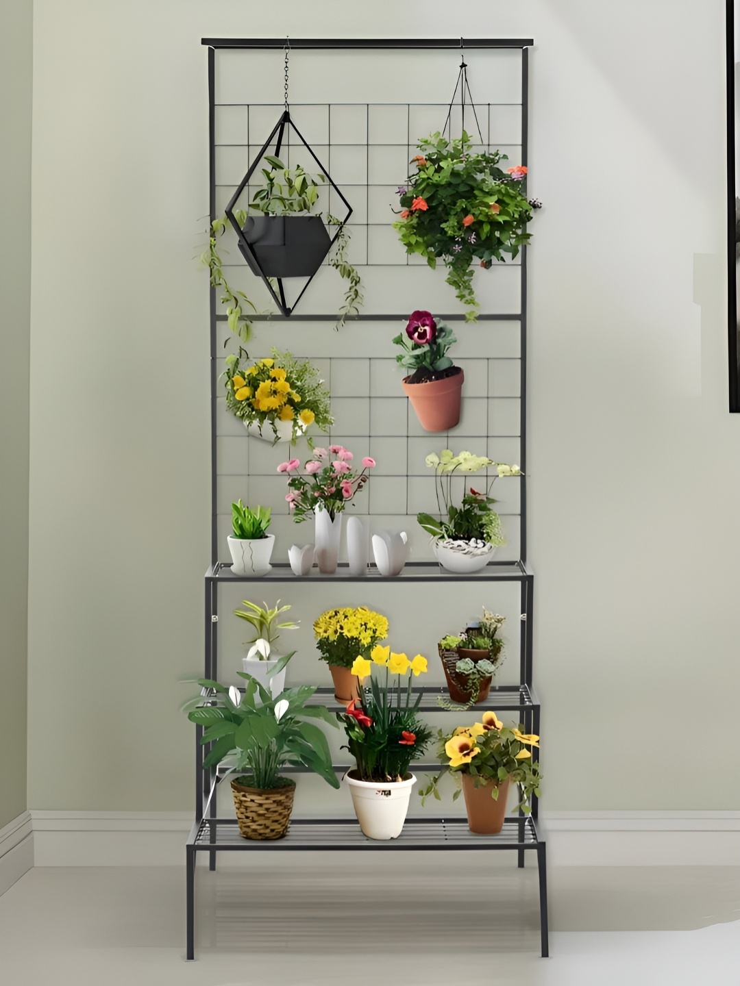 

The Art House Black Textured Ceramic Planter With Holder
