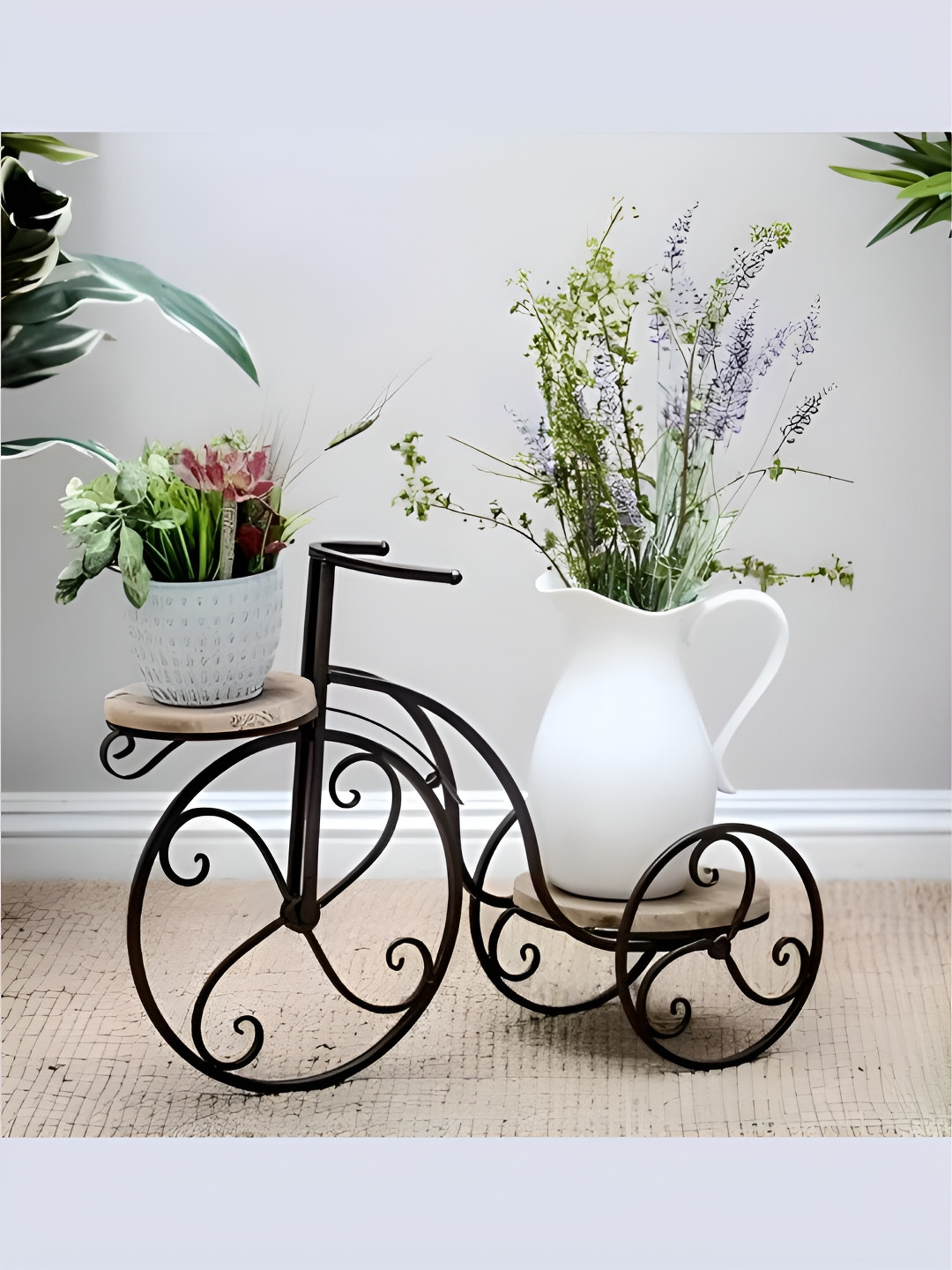 

The Art House Black Textured Ceramic Planter With Holder, Brown