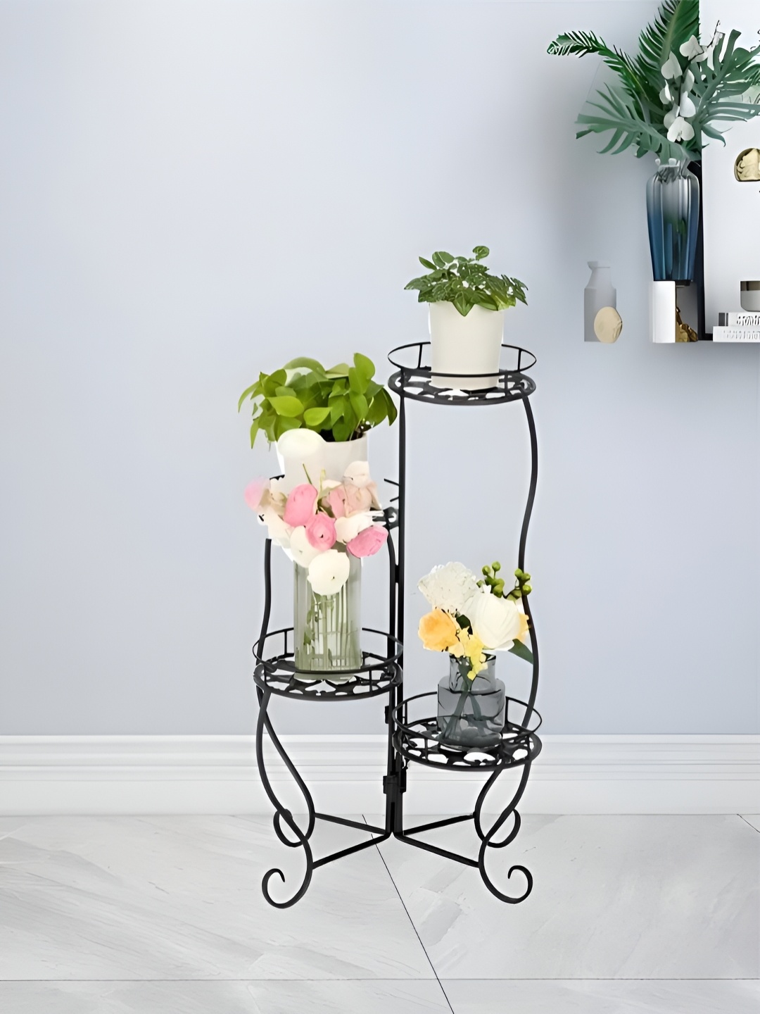 

The Art House Black Textured Ceramic Planter With Holder
