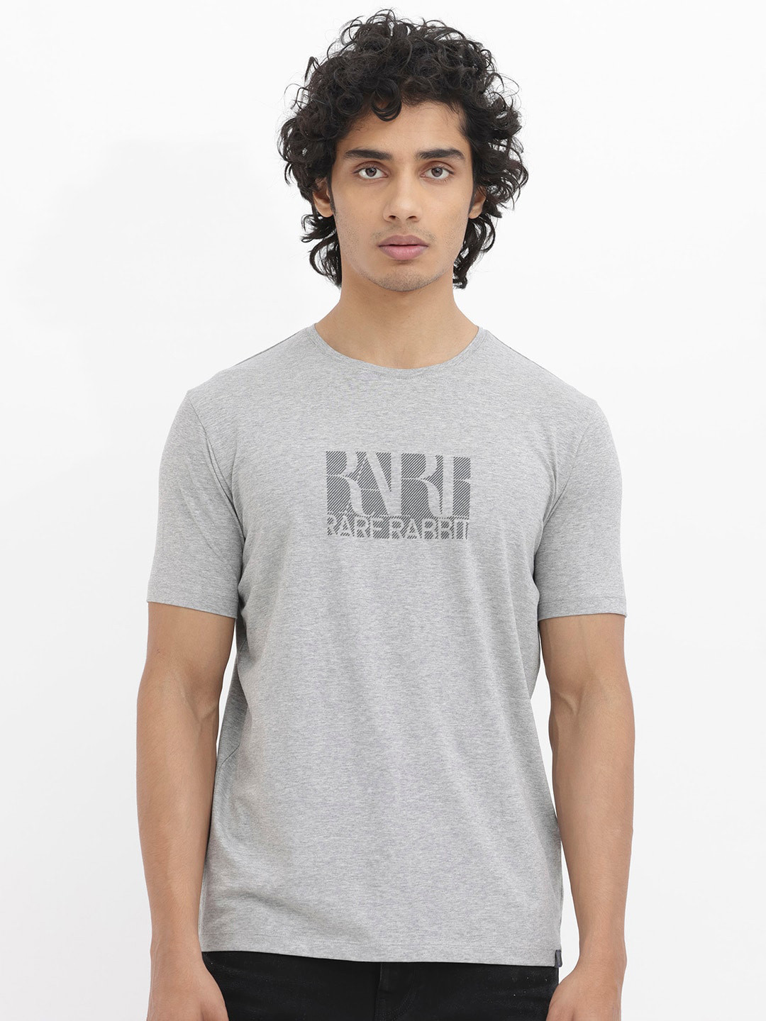 

RARE RABBIT Men Luno Mel Regular Fit Typography Cotton T-Shirt, Grey