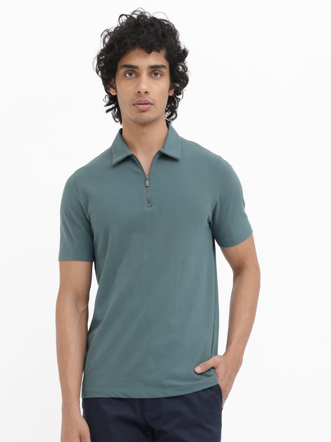 

RARE RABBIT Men Rings-4 Slim Fit Solid Polo Collar T-Shirt, Green